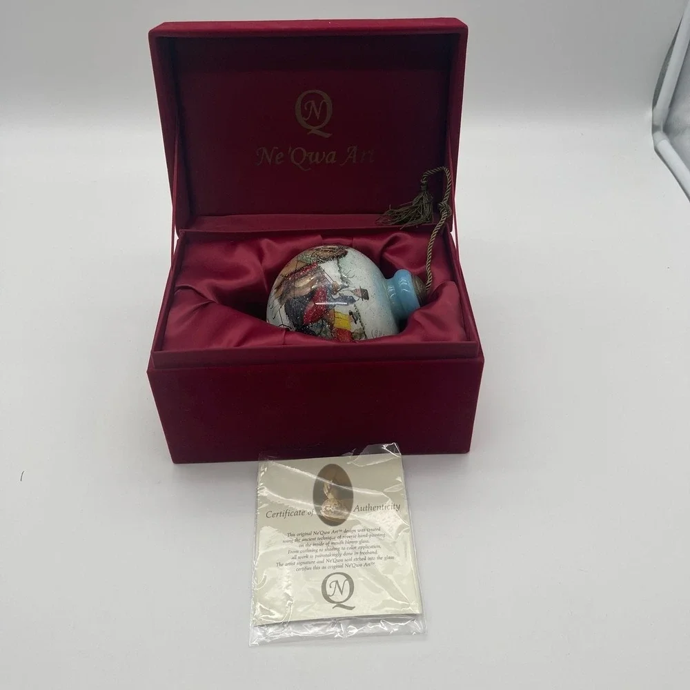 Ne'Qwa Art Reverse Hand-Painted Glass Christmas Ornament Sleigh Ride 12345